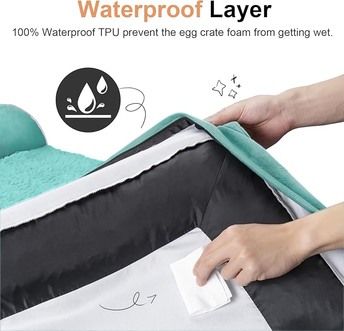 Medium Large Dog Bed Orthopedic Washable: Beds Bolster Medium Large Sized Dog Bed Egg Crate Foam Couch Sofa Waterproof with Removable Cover - Aqua Blue