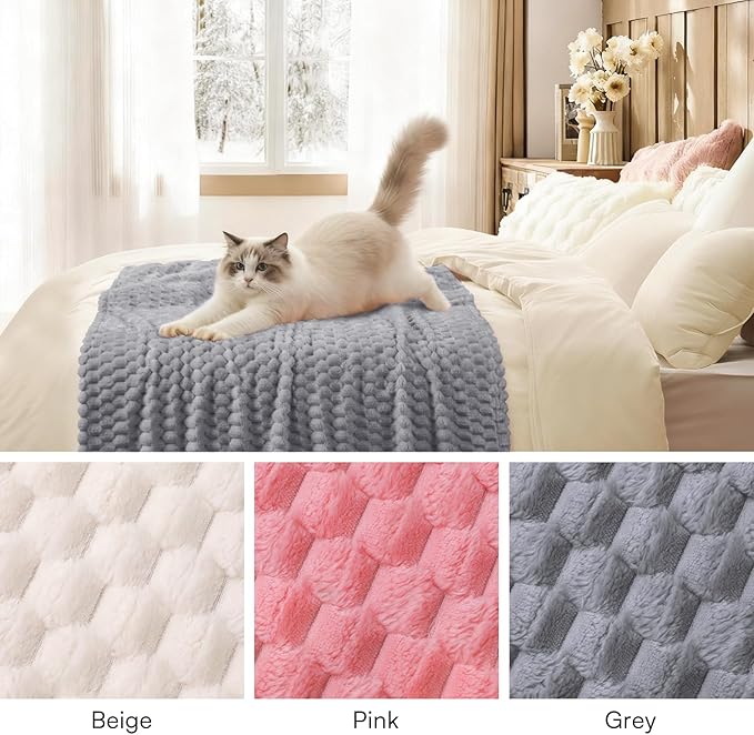 Luciphia Soft 300GSM Fleece Pet Blanket for Small Medium Large Dogs Washable 3D Textured Flannel Cat Puppy Decorative Furniture Protector Throw Durable Grey, L(41''x31'')
