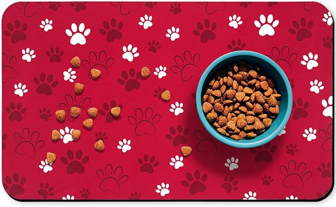 Dog Food Mat, Absorbent Water Bowl Mats Cat Pet Feeding Placemats Red 17 * 30 inch