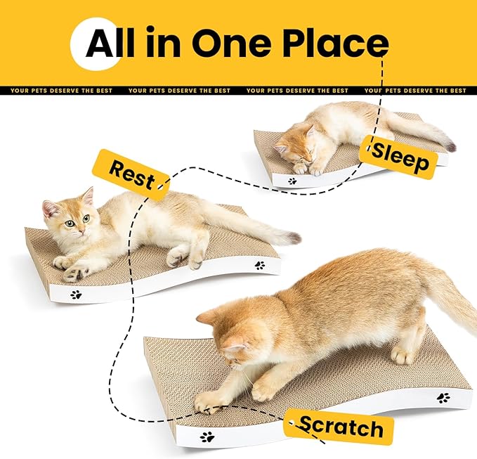 Cat Scratcher, Durable Scratch Pad, Corrugated Cardboard Scratching Board for Indoor Cats, Heavy Duty, Double-Sided Usability, Recyclable, with Catnip, Medium, 4 Packs