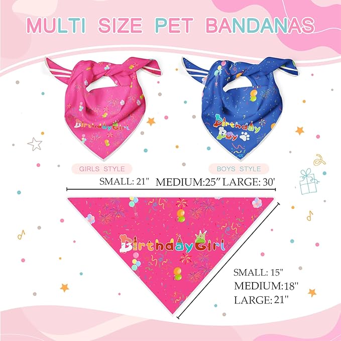 Birthday Dog Bandanas Girl,Pink Reflective Dogs Scarfs for Birthday Party Decorations Supplies for Dogs Pet Accessories,Cat Dogs Triangle Pet Scarves for Medium Dogs Outfit,M