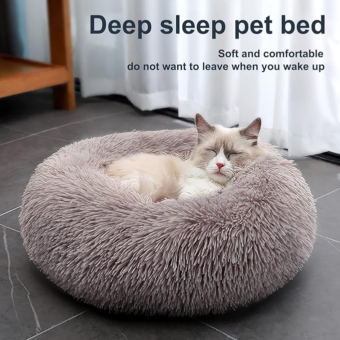 Dog Bed for Small Medium Large Dogs Cats, 20 inch Calming Washable-Round Cozy Soft Pet Bed for Puppy and Kitten with Slip-Resistant Bottom