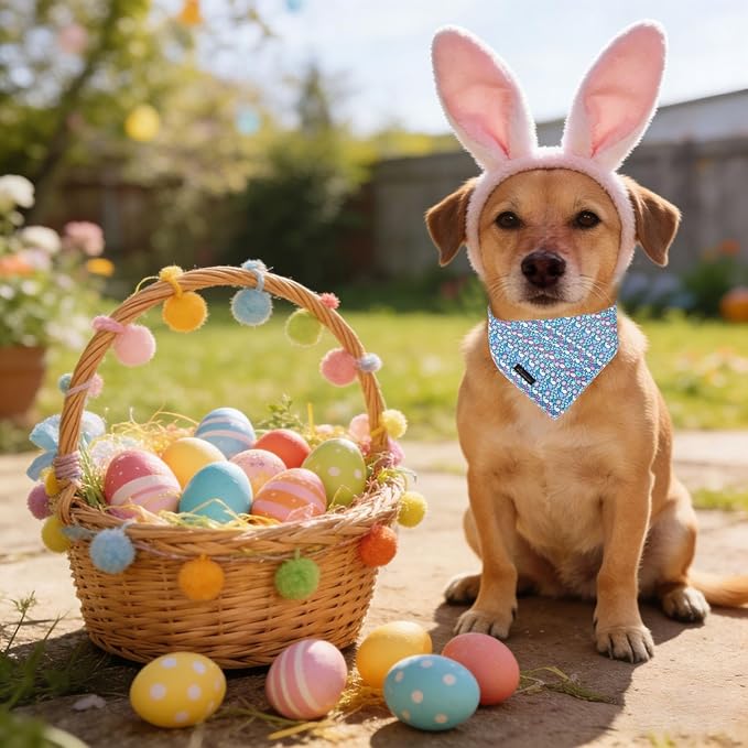 ARING PET Easter Dog Bandanas, Blue Rabbit Egg Pet Bandana Scarf Triangle Bibs for Puppy Small Medium Large Boy Girl Dogs Cats-S
