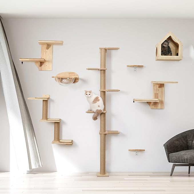 FUKUMARU Cat Wall Shelves, 3 in 1 Transformable Cats Scratching Post Wall Mounted, DIY Kitten Walls Jungle and Perch Platform Supplies, Suit for Climb, Play, Nap, Scratch
