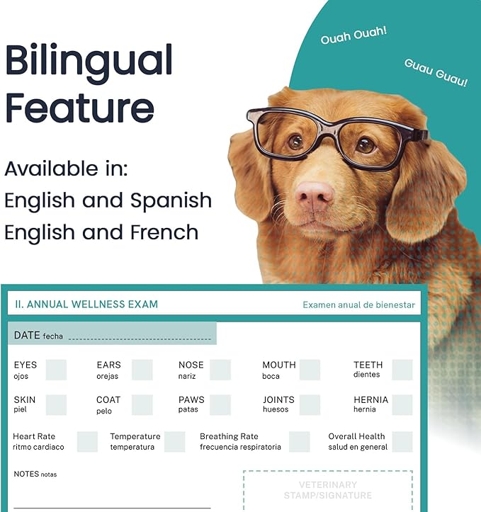 Color Premium PU Leather stitch-sewn Pet Passport Medical Record for Pet Health and Vaccination English + Spanish for Cat, Dog, Puppy and Kitten (Aquamarine, Single)