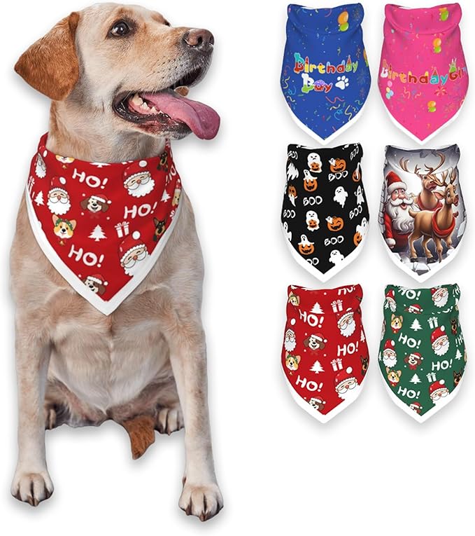 Christmas Dog Bandanas Santa Claus Dogs Scarf for Boy and Girl,Reflective Dog Bandana for Night Safety,Adjustable Cat Dogs Triangle Pet Scarves for Large Dogs,Red,L