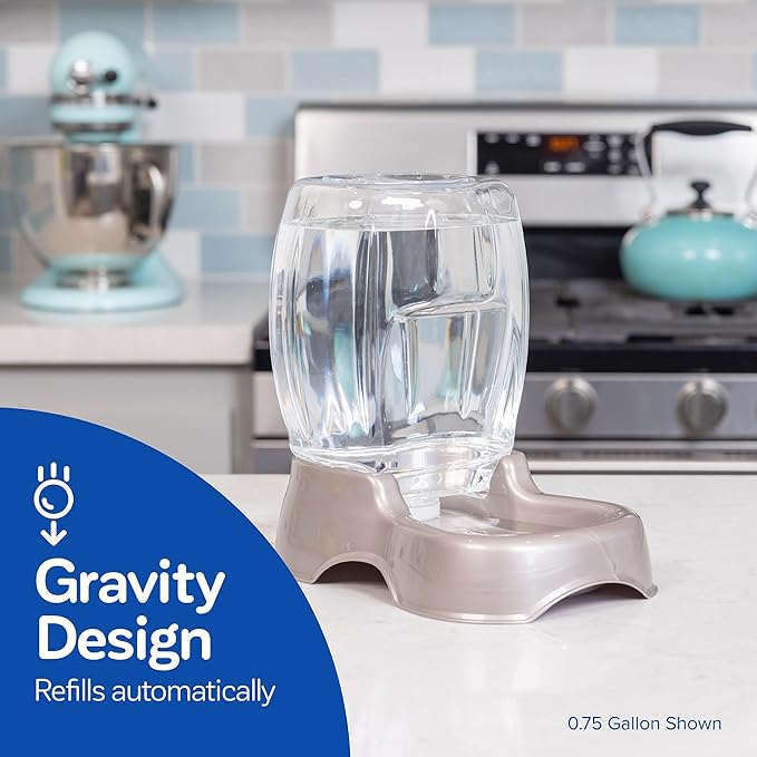 Petmate Pet Cafe Cat and Dog Gravity Water Dispenser - Water Bowl for Cats and Dogs, USA Made, 0.75 GAL, Pearl Gray