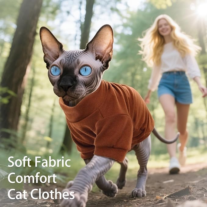 Fleece Sphynx Cat Clothes Soft Hairless Cat Clothes Pullover Cat Sweater for Chihuahua All Season Light and Warm Kitten Cloth for Cats Only Puppy Clothes Small Dog Sweater (Orange, 2XL)