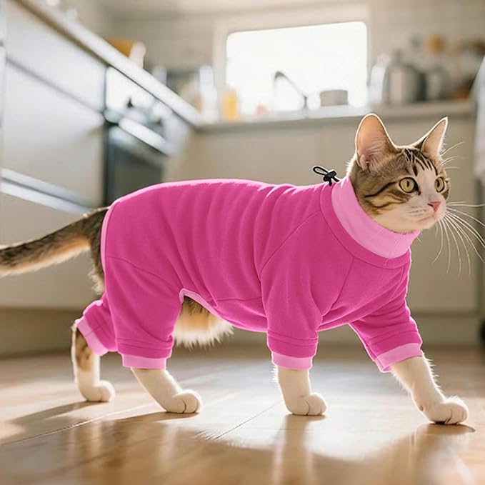 PUMYPOREITY Cat Hair Sticky Sweater, Recovery Suit - Breathable & Lightweight for Post-Surgery Protection, Cat Onsie Prevents Licking Wounds, Pink, 2XL