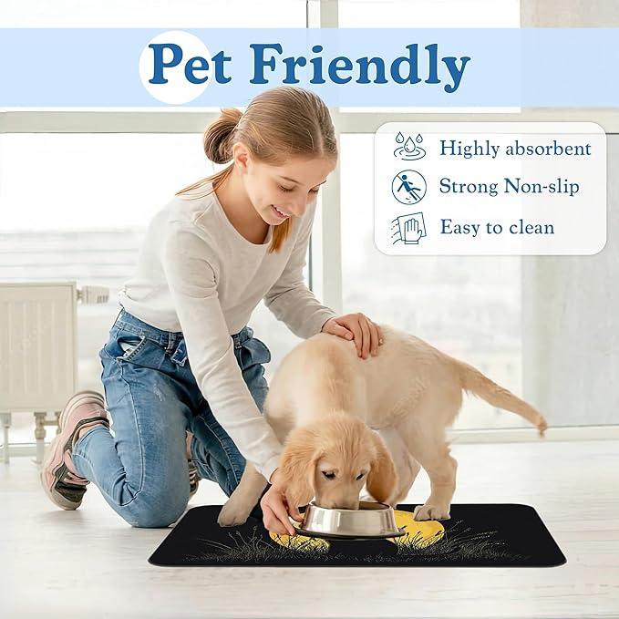 Giner Cat Moon Pet Food Mat for Cats and Dogs–Christmas Stocking Absorbent Quick Dry Feeding Placemat, Non Slip Rubber Base, Waterproof Bowl Mat for Indoor Use, Pet Supplies 16"x24"
