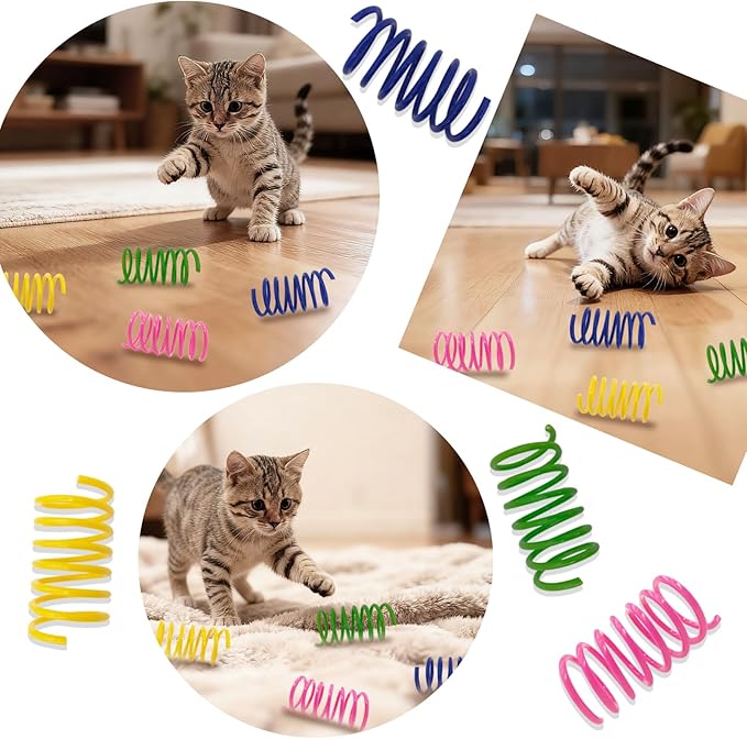 Cat Spring Toys 90 Pack, Interactive Toys for Kittens to Swat, Bite & Hunt, Colorful Durable Plastic Spiral Springs for Indoor Cats