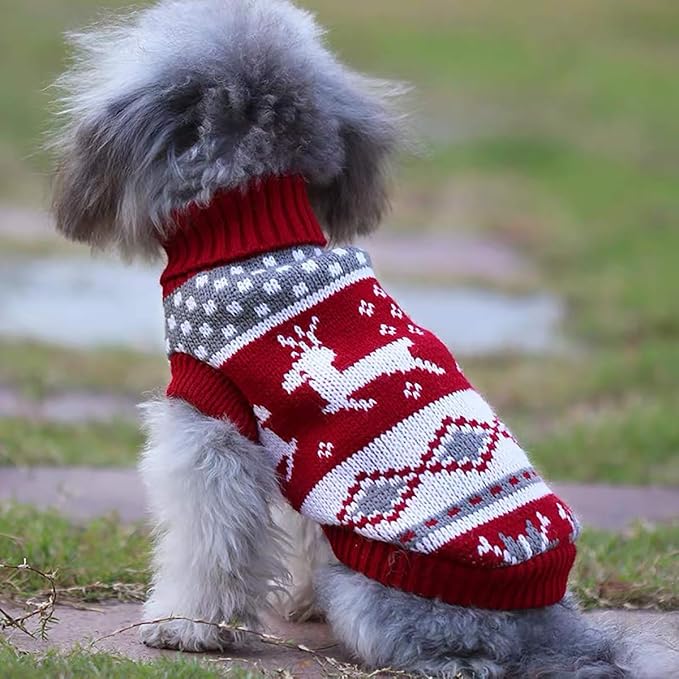 Vehomy Dog Christmas Sweaters Pet Winter Knitwear Xmas Clothes Classic Warm Coats Reindeer Snowflake Argyle Sweater for Kitty Puppy Cat-Middle L
