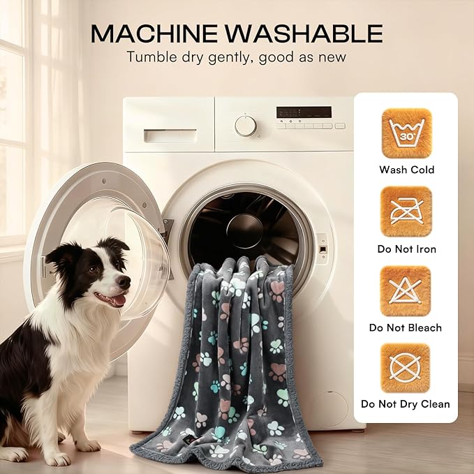 Luciphia Waterproof Pet Blankets for Couch Sofa Bed Cover Cat Liquid Pee Proof Washable Soft Fluffy Large Dog Blanket Reversible Furniture Protection Puppy Grey Paw Thicken Medium（57" x 40"）