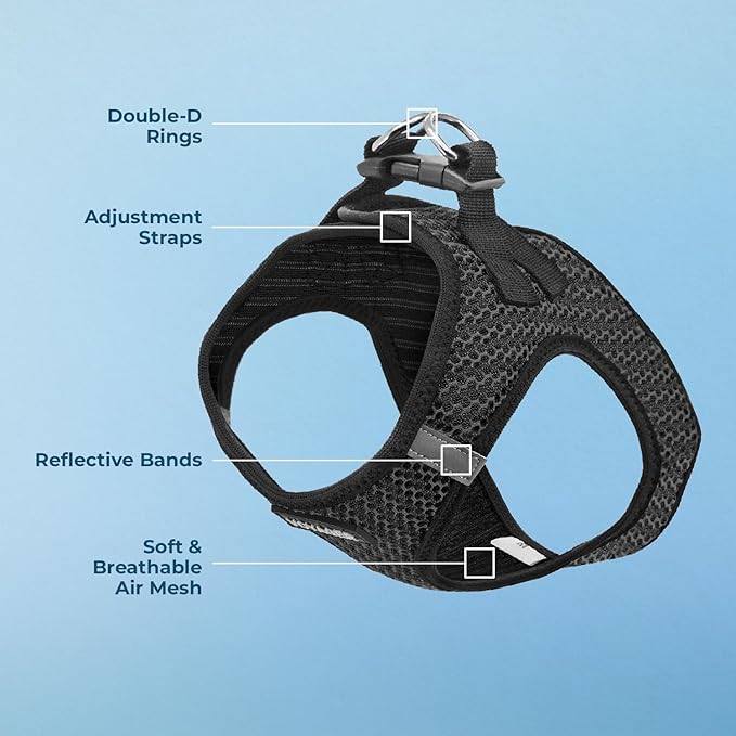 Best Pet Supplies - All Weather Mesh/Plush, Reflective, No Pull Harness for Small, Medium Dogs, Cats - Secure with Hook & Loop Fastener, Buckle, Double D-Rings - Gray 2-Tone, XS