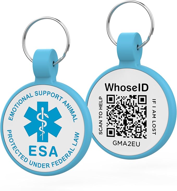 ESA Dog Tag, QR Code Dog Tag, Modifiable Free Pet Online Profile, Scannable QR Code, Scan QR Send Instant Location Alert Email, Silicone Lightweight ID Tag for Dog and Cat (Blue, Regular)