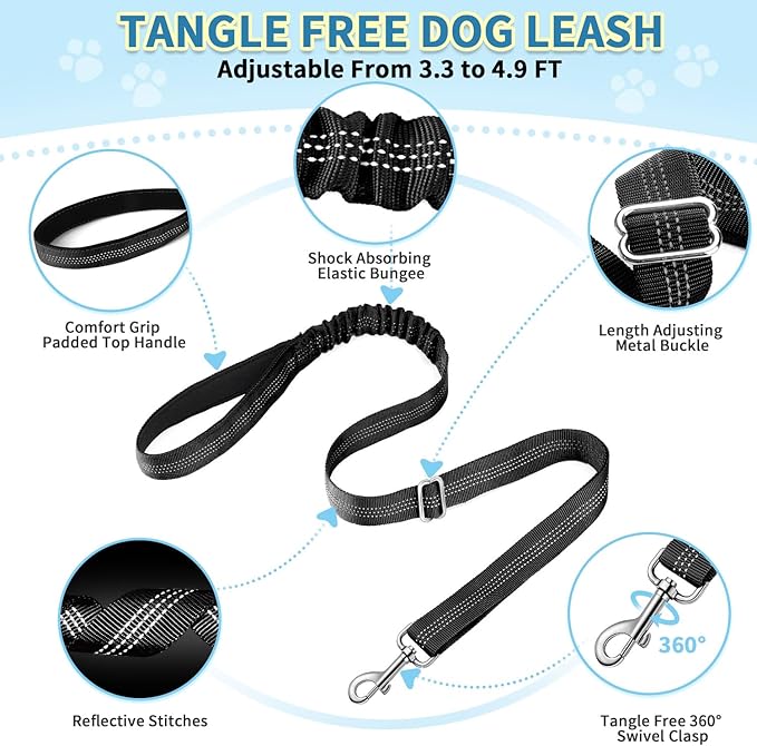 SlowTon No Pull Small Dog Harness and Leash Set, Puppy Soft Vest Harness Neck & Chest Adjustable, Reflective Lightweight Harness & Anti-Twist Pet Lead Combo for Small Medium Dogs (Black, XXS)