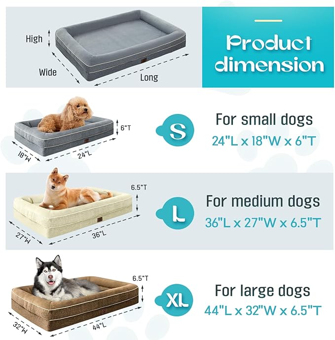 Waterproof Memory Foam Dog Beds for Extra Large Dogs Non-Slip Orthopedic Dog Beds Washable Couch Pet Bed with Removable Cover (Beige, X-Large)