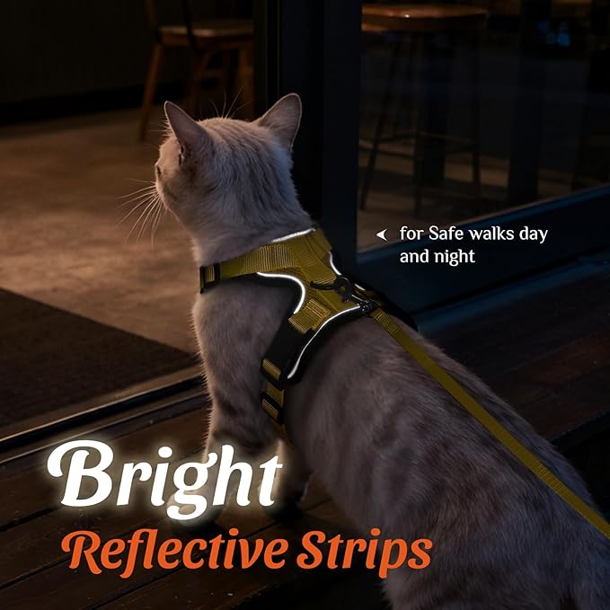 Dooradar Cat Harness and Leash Set, Escape Proof Safe Adjustable Kitten Vest Harnesses for Walking, Easy Control Soft Breathable Mesh Jacket with Reflective Strips for Cats, Yellow, S