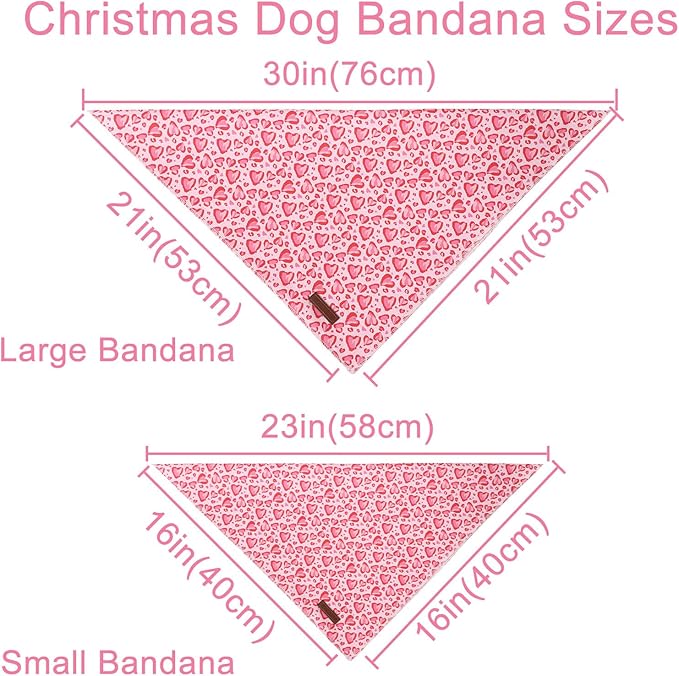 Valentine Triangle Pink Heart Bandana, Cotton Kerchief for Small to Medium Dogs or Cats, Adorable Puppy or Boy Dog Scarf
