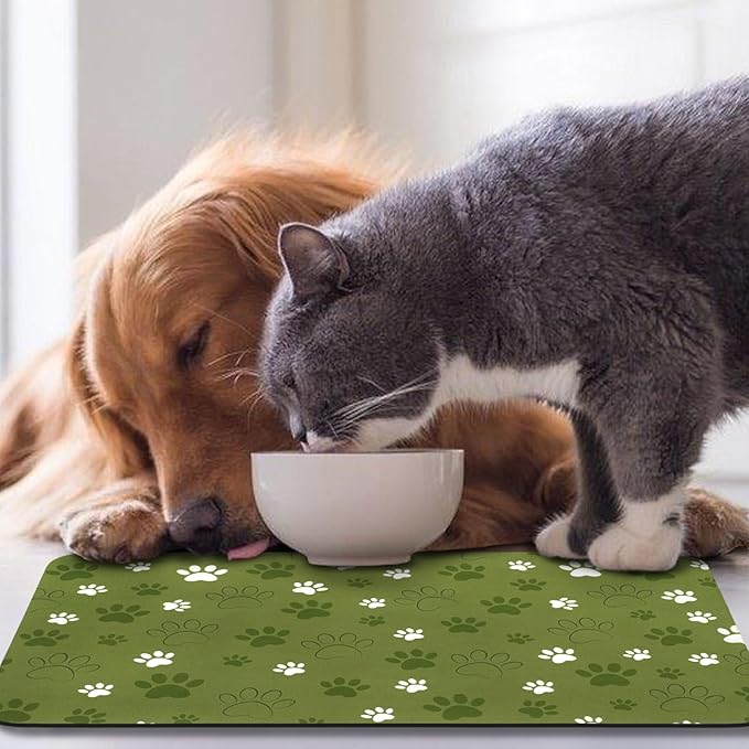 Dog Food Mat, Absorbent Water Bowl Mats Cat Pet Feeding Placemats Dark Green 17 * 30 inch