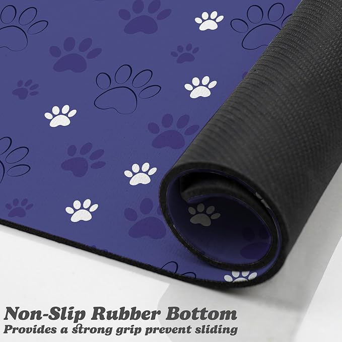 Dog Food Mat, Absorbent Water Bowl Mats Cat Pet Feeding Placemats Dark Blue 12 * 20 inch