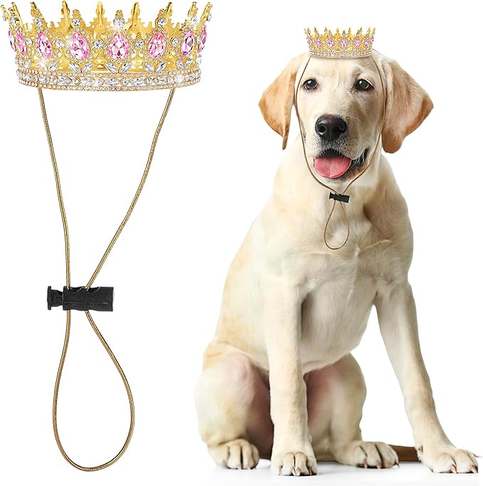 Abbylike Pet Rhinestone King Crown, Queen Crown for Birthday New Year Costume for Small Dog Cat Cosplay Party Accessories Adoption Celebration Wedding Birthday Photos Prop Costume(Pink,Large)