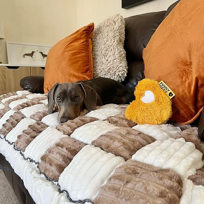 FUNNY FUZZY Pet Couch Covers for Sofa, Couch Covers for Dogs Washable Dog Couch Cover Protector Cream-Colored Furniture Sofa Covers for Dog Handmade Pure Cotton Pet Bed Mat (Brown, 23.6"×70.9")