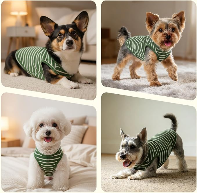 Dog Clothes, Stripe Dogs Shirts for Small & Medium Breeds, Pet Tank Top, Breathable Waffle Fabric Puppy Outfit, Shirt for Chihuahua, Yorkie, Dachshund, Corgi (4Pack, XSmall)