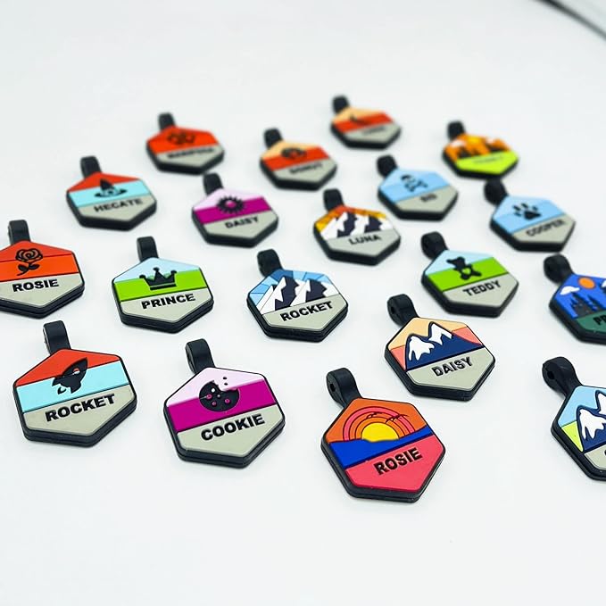 Silent Dog Tag Personalized with 5 Lines of Custom Deep Engraved Durable Soundless Silicone Pet ID Name Tag Hexagon Snow Mountain Boy