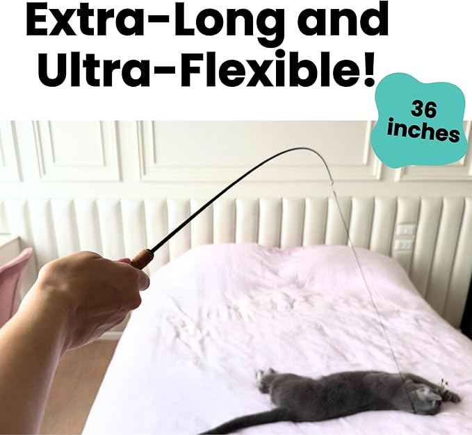 Forever Stick with Chew-Proof Metal Wire String and Transparent Fishing Line String - The Unbreakable Cat Wand Toy, Extra Long Durable Cat String Toy for Indoor Cats, Cat Fishing Pole Toy