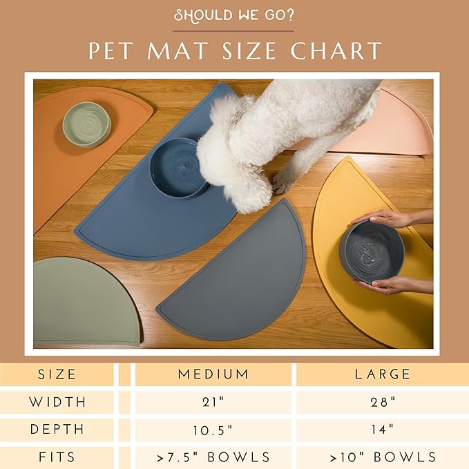 Should We Go - Waterproof Silicone Pet Food Mat - Non-Slip, Spill-Proof Feeding Mat for Floors, Raised Edge Design, Easy-to-Clean, Rubber Pad for Dog & Cat Bowls, 28" Across x 14" Deep, Large-Sage