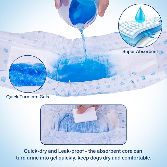 Pet Soft Disposable Male Dog Wraps - Dog Diapers for Male Dogs, Puppy Diapers 12pcs Large
