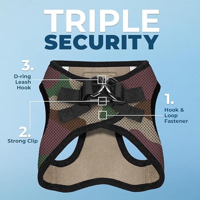 Best Pet Supplies Voyager Step-in Air Harness - All Weather Mesh, Reflective, No Pull Harness for Dogs, Cats - Secure with Hook & Loop Fastener, Buckle, Double D-Rings - Army/Black Trim, XS