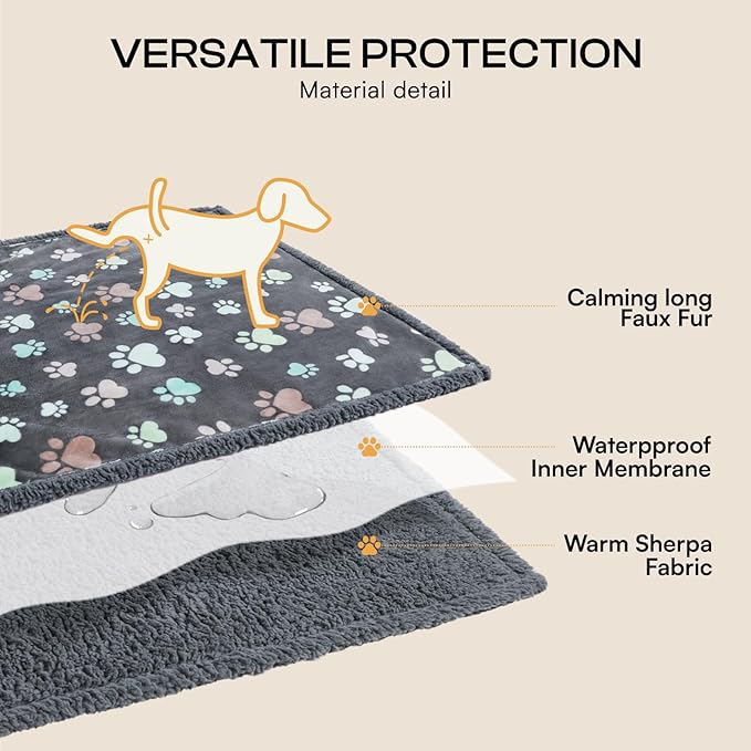 Luciphia Waterproof Pet Blankets for Couch Sofa Bed Cover Cat Liquid Pee Proof Washable Soft Fluffy Large Dog Blanket Reversible Furniture Protection Puppy Grey Paw Thicken King Size（100" x 85"）