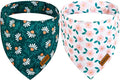 Spring Dog Bandanas with Snap Button, 2 Pack Floral Dog Scarf for Boy & Girl, Premium Durable Fabric, Adjustable Fit, Unique Shape, Gift for Dogs, Daisy Bandana for Small Dogs (Small)