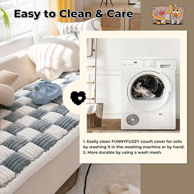 FUNNY FUZZY Pet Couch Covers for Sofa, Couch Covers for Dogs Washable Dog Couch Cover Protector Cream-Colored Furniture Sofa Covers for Dog Handmade Pure Cotton Pet Bed Mat (Grayish Blue, 27.6"×70.9")