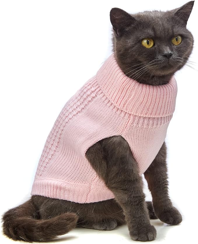 Stretchy Cat Sweater - 17 Colors & 6 Sizes | Snug Winter-Ready Knit for Boy/Girl Cats & Kittens(Light Pink, X-Small)