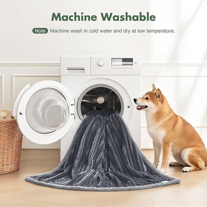 Waterproof Dog Blanket for Large Dogs - Washable Pet Throw Blanket for Couch Bed Protector, Cozy Fleece Calming Dog Blankets for Indoors & Outdoors, Dark Grey, 50"x60"