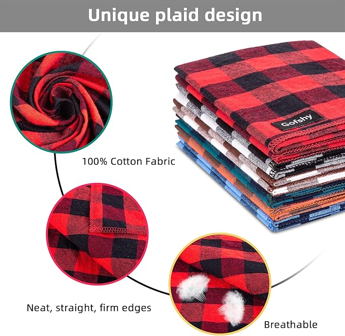 Buffalo Plaid Dog Bandanas Fall Christmas Classic 6PCS Dog Gifts Red Blue Green Orange Black Brown Scarf Adjustable Kerchief for Small Medium Large Cats Puppy