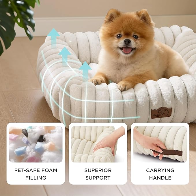 Bedsure ComfyFleece™ Cute Dog Beds Large Sized Dog - Washable Furry Pet Beds, Rectangle Orthopedic Corduroy Fleece Puppy Beds with Removable Zipper Cover, 25x21x7 inches,Night Blue