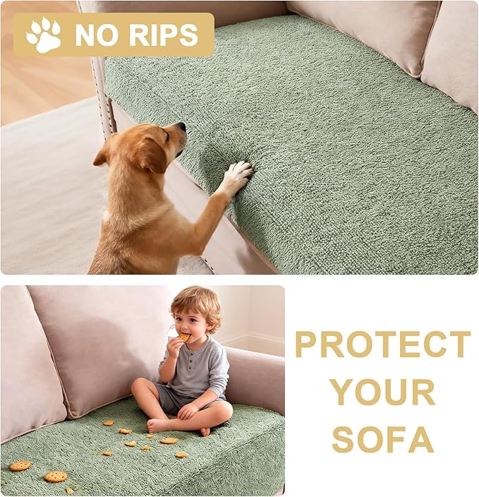 H.VERSAILTEX Non Slip Pet Couch Cover Chenille Dog Bed Protector Thick Soft Sofa Slipcover Pet Friendly Washable Couch Cushion Covers for Pets (68" x 82", Sea Foam)