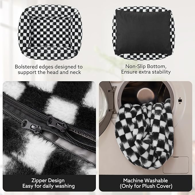 JOEJOY Small Dog Bed for Small Dogs, Rectangle Washable Orthopedic Corduroy Fleece Pet Bed with Removable Zipper Cover, Cute Soft Calming Puppy Bed with Non Skid Bottom