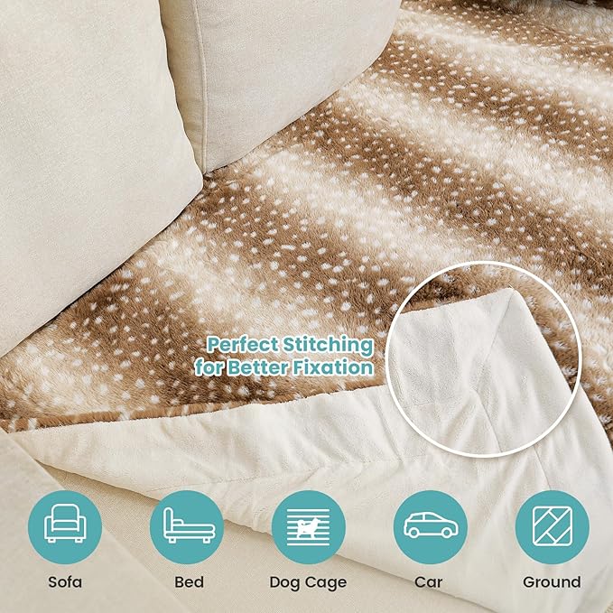 Waterproof Pet Blanket, Christmas Faux Fur Deer Print Blanket, Woman Sofa Bed Couch Throw, Liquid Pee Proof for Large Dog or Cat, Reversible, Washable, Ultra Soft, 40x60 inch, Brown