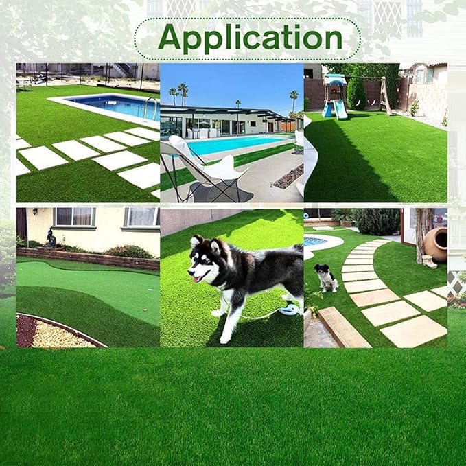 Artificial Grass Rug Outdoor Indoor 2FTX25FT Fake Grass Carpet Green Synthetic Grass Pet Turf Realistic Faux Grass Rug with Drain Holes for Garden Lawn Landscape Balcony Home Decor Patio