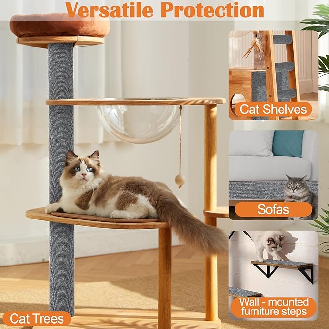 Cat Scratch Furniture Protector - 100" x 17" Trimmable Self-Adhesive Cats Claws Scratch Pads, DIY Cat Climbing Couch Protector for Scratch Post Cat Tree Replacement Indoor (Light Gray)