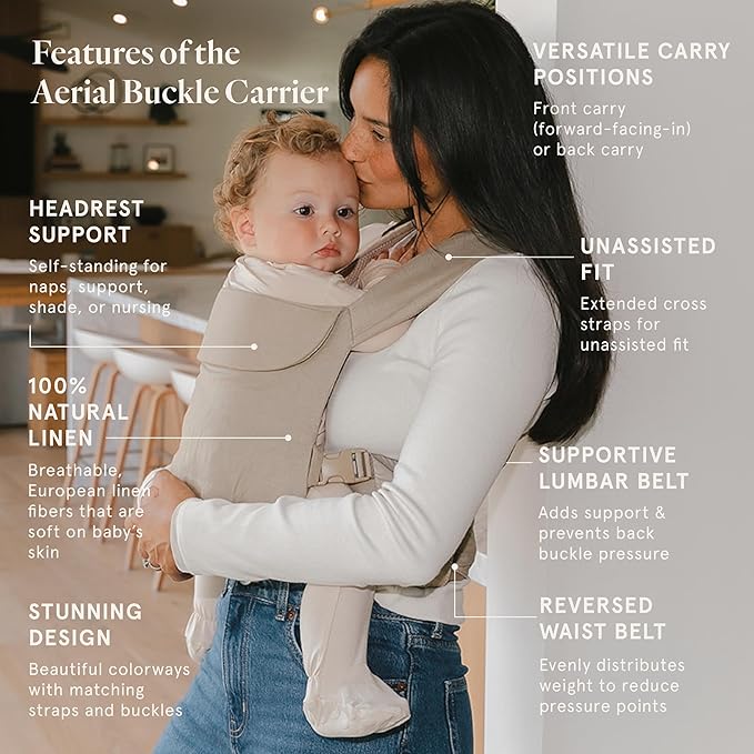 WildBird - Aerial Buckle Carrier - 2-24 Months - Large (L-4XL) Desert Lark - Front or Back Carry - Cross Straps, Lumbar Support, Headrest - Hip Healthy - Baby Carrier - Baby Essentials - New Mom Gifts
