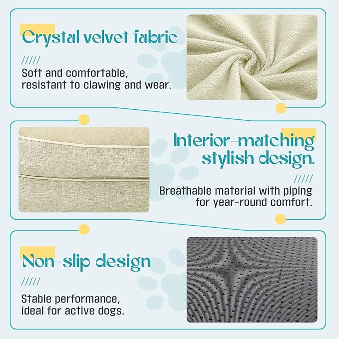 Waterproof Memory Foam Dog Beds for Extra Large Dogs Non-Slip Orthopedic Dog Beds Washable Couch Pet Bed with Removable Cover (Beige, X-Large)