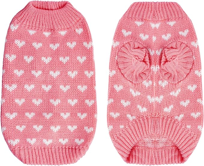 Dxhycc Dog Knitted Sweater Dog Heart Sweater Puppy Sweater Warm Soft Pet Holiday Clothes for Medium Cats and Dogs (Pink, M)
