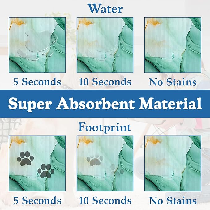 Green Marble Pet Feeding Mat for Floors–Christmas Stocking Absorbent Quick Dry Dog Cat Bowl Mat for Food and Water, Non Slip Waterproof Base, Mess-Free Feeding Accessories 16"x24"
