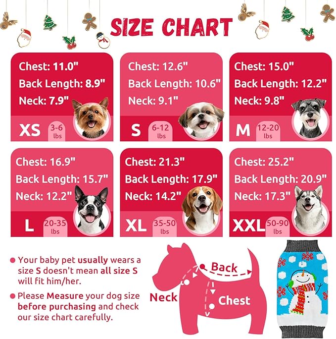 Pet Christmas Dog Sweaters Cute Animal Snowman Printed Puppy Xmas Costumes Winter Warm Turtleneck Jumpers Puppy Knitted Clothes Cat Outfits (XL, Blue Snowman)